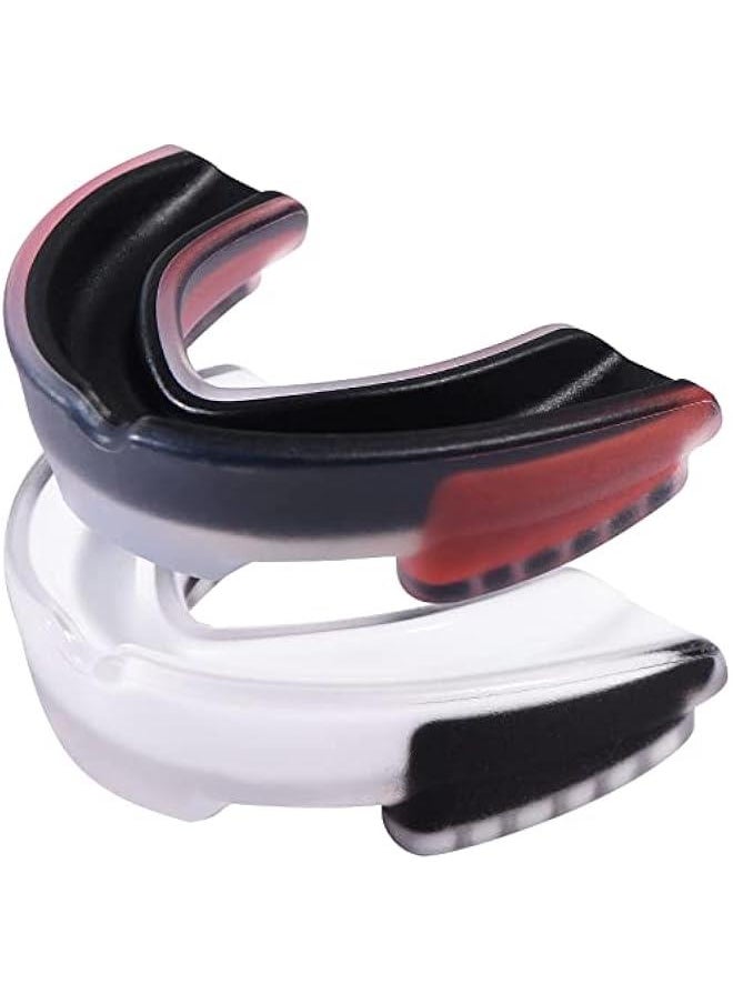 Sports Mouthguard for Soccer, Basketball, Lacrosse, Field Hockey, Mixed Martial Arts, Boxing, Jiu-Jitsu, Breathable Mouthguard for Adults and Teens White/Black + Black/Red