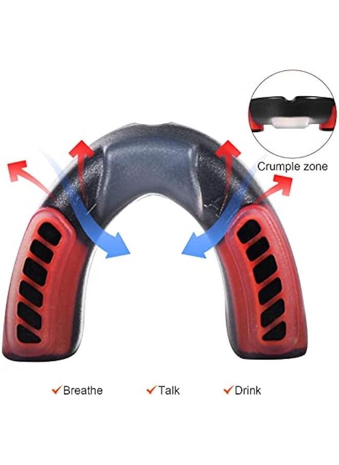 Sports Mouthguard for Soccer, Basketball, Lacrosse, Field Hockey, Mixed Martial Arts, Boxing, Jiu-Jitsu, Breathable Mouthguard for Adults and Teens White/Black + Black/Red