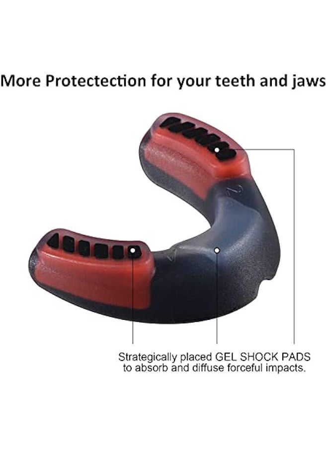 Sports Mouthguard for Soccer, Basketball, Lacrosse, Field Hockey, Mixed Martial Arts, Boxing, Jiu-Jitsu, Breathable Mouthguard for Adults and Teens White/Black + Black/Red