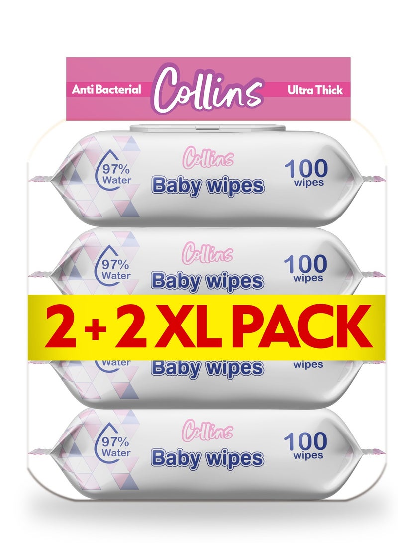 Collins Collins Baby Wipes - 100 Sheets Per Pack, Bulk Pack Total 400 Wipes Ultra Thick and Soft Alcohol-Free Refreshing Scented Cleaning Wipes  - Image 1
