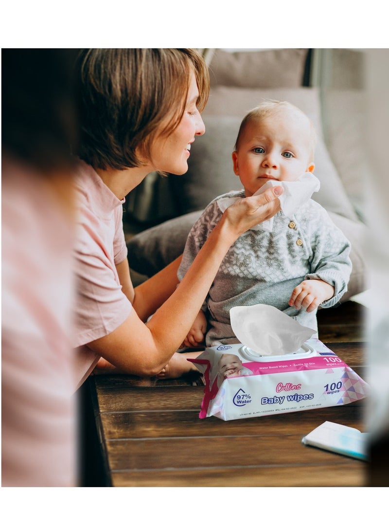 Collins Collins Baby Wipes - 100 Sheets Per Pack, Bulk Pack Total 400 Wipes Ultra Thick and Soft Alcohol-Free Refreshing Scented Cleaning Wipes  - Image 3