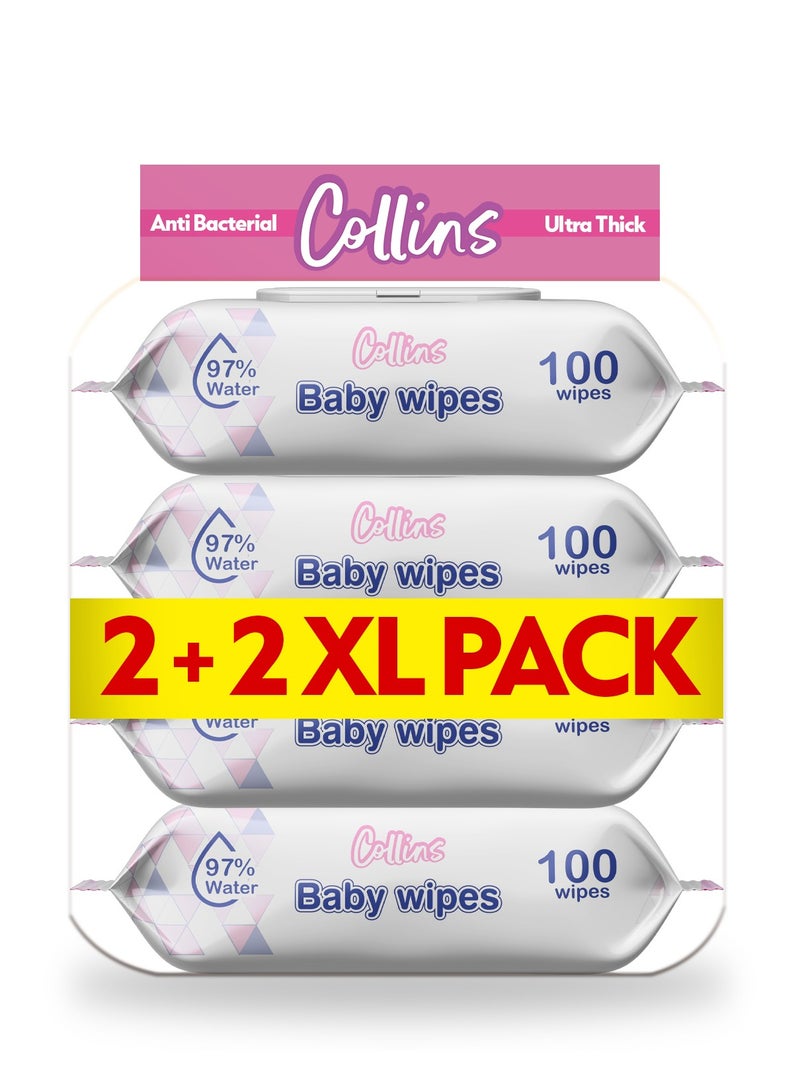 Collins Collins Baby Wipes - 100 Sheets Per Pack, Bulk Pack Total 400 Wipes Ultra Thick and Soft Alcohol-Free Refreshing Scented Cleaning Wipes  - Image 5