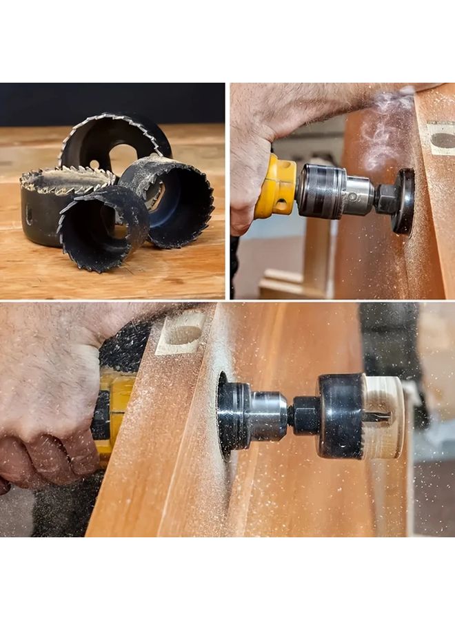 Black Eleven Piece Carbon Steel Hole Saw Cutting Kit For Wood Metal Plastic - Image 4