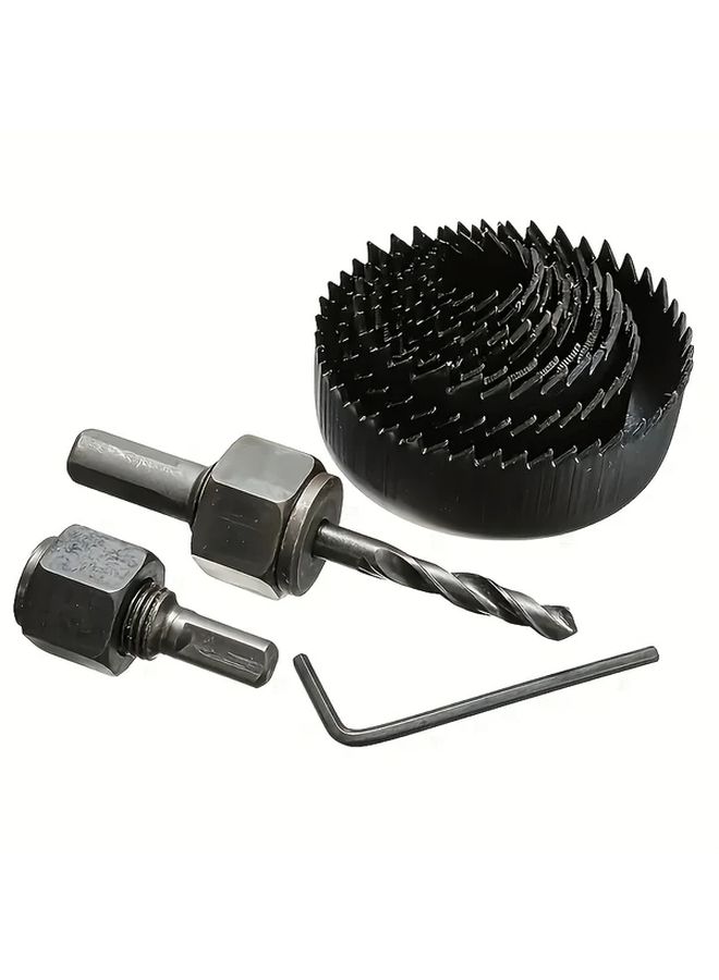 Black Eleven Piece Carbon Steel Hole Saw Cutting Kit For Wood Metal Plastic - Image 5