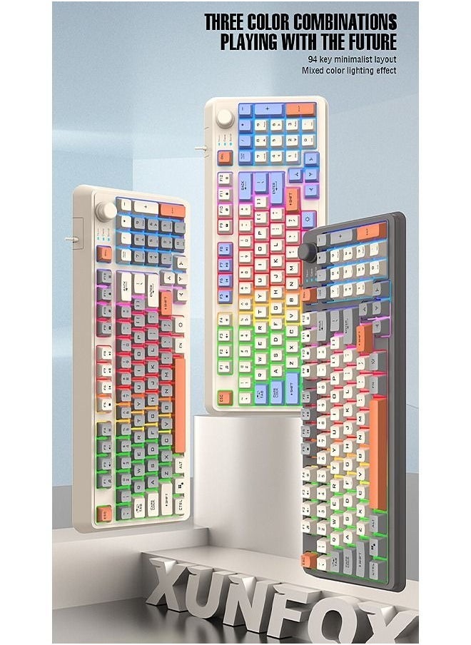 XUNFOX 94-Key Wired Gaming Keyboard - Membrane Keyboard - Gaming Keyboard - Office Keyboard - Built-in Volume Adjustment Knob - Computer Keyboard - Waterproof RGB Color Suitable for PC/Ps4/Xbox Gamers - Image 2