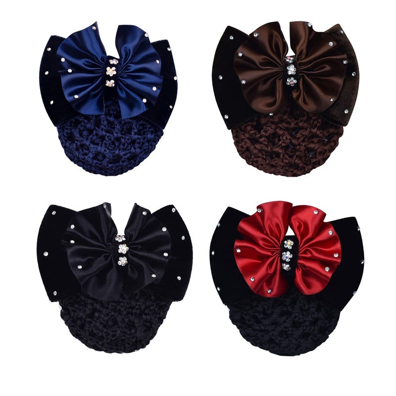 iRIIRIO 4pcs Women Hair Clip With Butterfly Hair Bun Cover Barrettes Net Snood Hairnet Lace Bow Bowknot Decor Hair Clip Hairnet Mothers Day GiftBlueRedBlackBrown