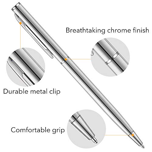 Unibene Slim Stainless Steel Retractable Ballpoint Pens, Nice Gift for Business Office Students Teachers Wedding Christmas, Medium Point(1 mm) 6 Pack-Black ink - Image 4