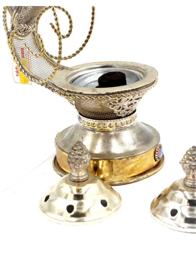 Antique Museum - ARABIC BUHOOR INCENSE BURNER WITH FLOWER WORK 28CM -BM6419 - Image 1