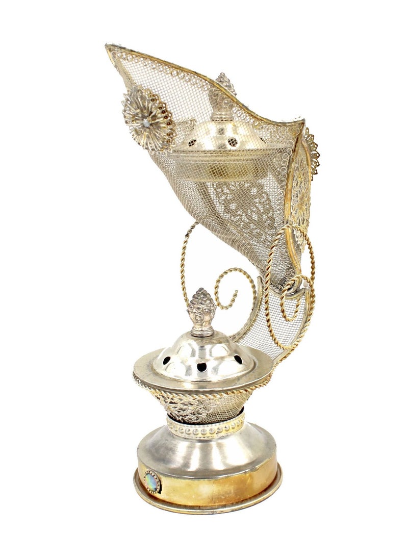 Antique Museum - ARABIC BUHOOR INCENSE BURNER WITH FLOWER WORK 28CM -BM6419 - Image 1
