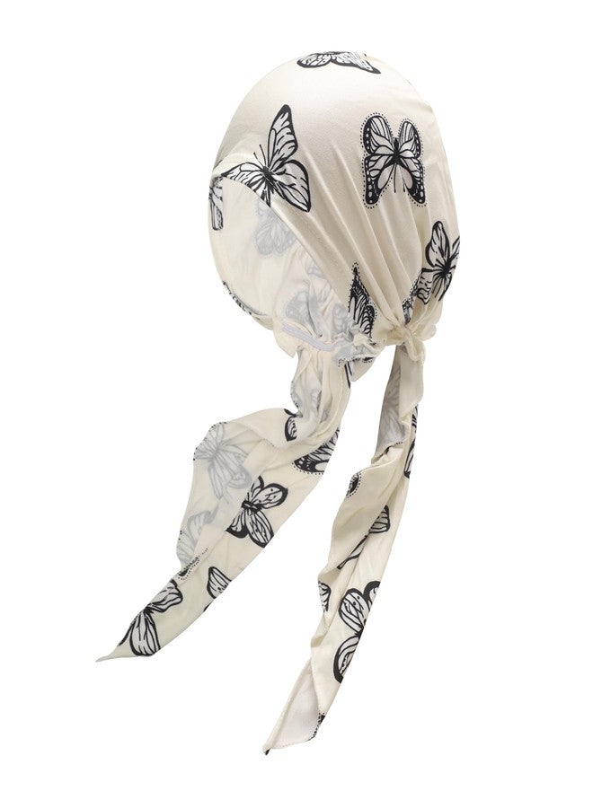 ZLYC Women Summer Chemo Beanie Hat Turbans Head Scarf Pre-Tied Headwear(Butterfly White), Butterfly White, One Size - Image 1