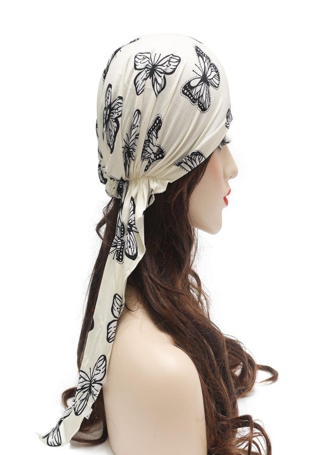 ZLYC Women Summer Chemo Beanie Hat Turbans Head Scarf Pre-Tied Headwear(Butterfly White), Butterfly White, One Size - Image 3