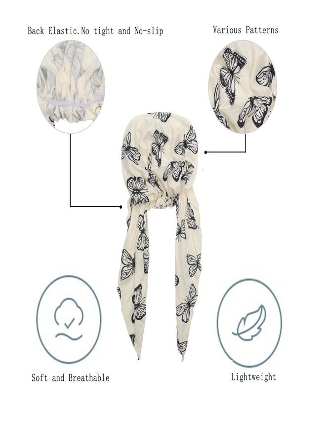 ZLYC Women Summer Chemo Beanie Hat Turbans Head Scarf Pre-Tied Headwear(Butterfly White), Butterfly White, One Size - Image 5