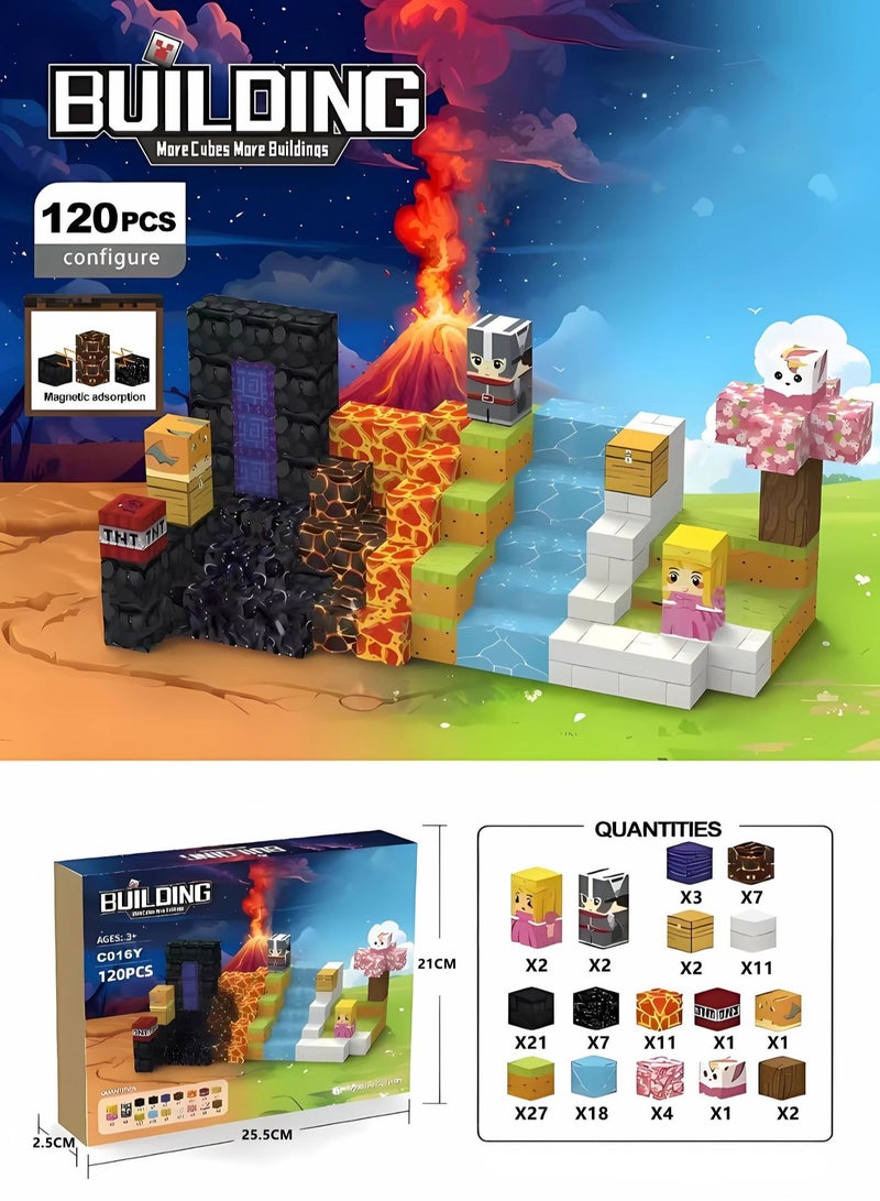 NIBEMINENT Magnetic Building Blocks - 120 Pieces Magnetic Building Blocks, Space-Time Gate Magnetic Building Blocks, STEM Toddler Toys, Construction Toys for Kids Over 3 Years Old, Christmas Birthday Gifts for Boys and Girls 