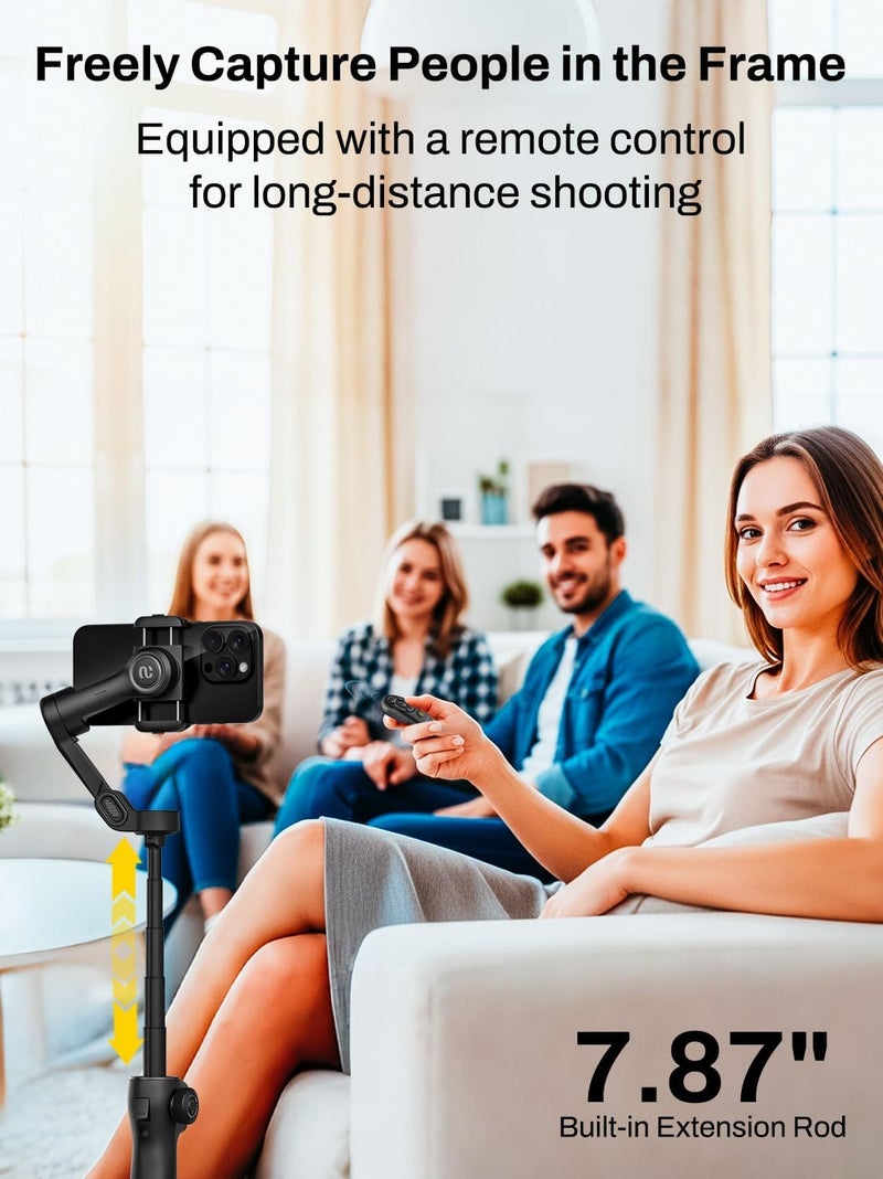 AOCHUAN Smart V8 Gimbal Stabilizer for iPhone with Bluetooth Remote and 7.8” Extension Rod - Image 3