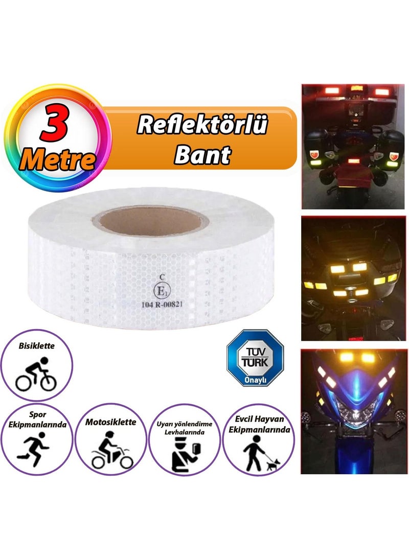 Glaswen 3m Reflective Reflective Phosphorescent Vehicle Auto Truck Strip Tape Tüvtürk Approved Plain White Warning Tape  - Image 1