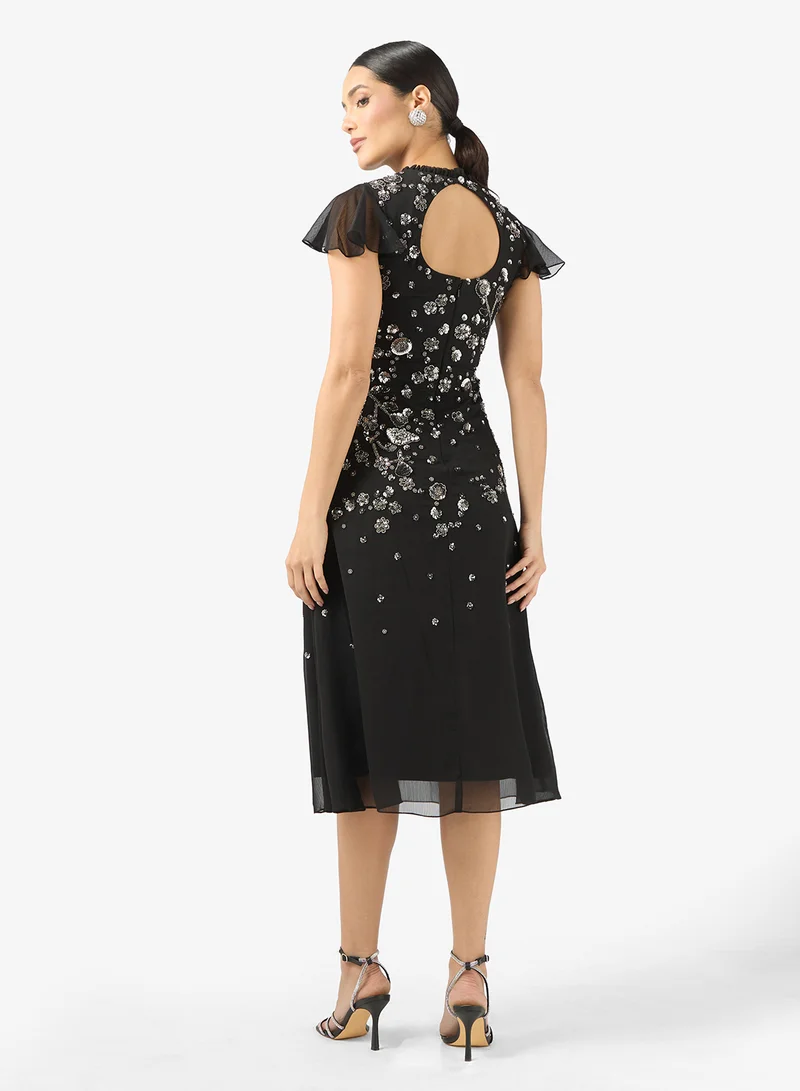 فروك اند فرل فستان ميدي بياقة عالية وترتر