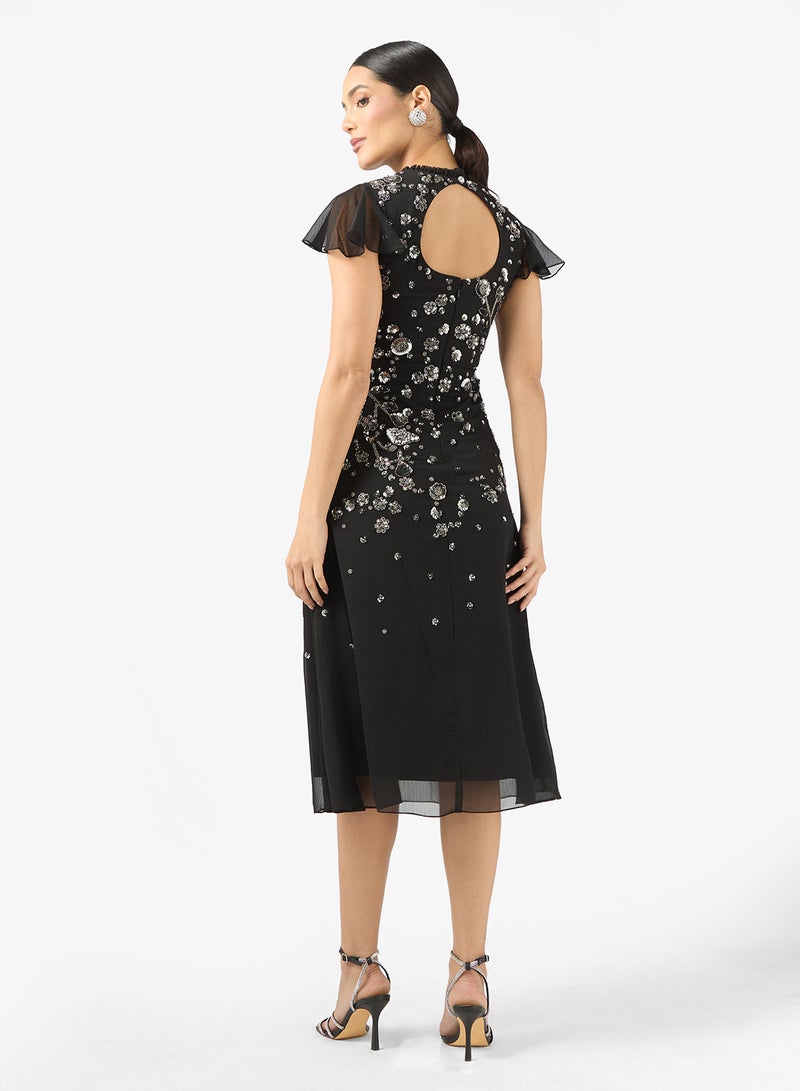 فروك اند فرل فستان ميدي بياقة عالية وترتر - Image 2