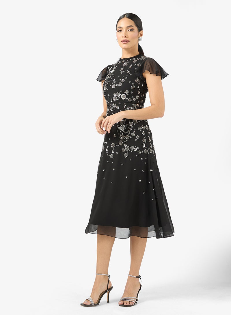 فروك اند فرل فستان ميدي بياقة عالية وترتر - Image 1