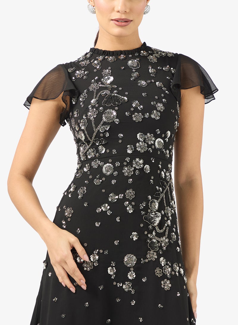 فروك اند فرل فستان ميدي بياقة عالية وترتر - Image 3