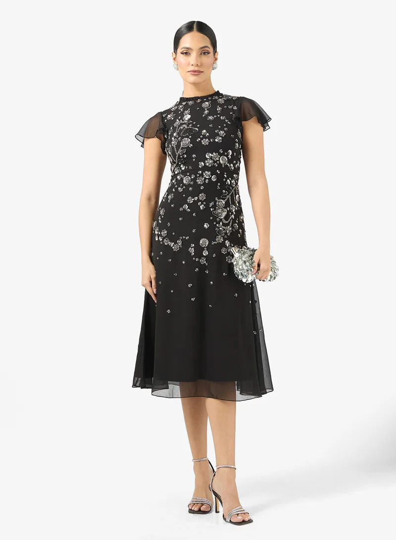 فروك اند فرل فستان ميدي بياقة عالية وترتر