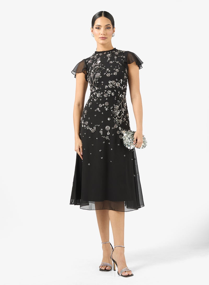 فروك اند فرل فستان ميدي بياقة عالية وترتر - Image 4