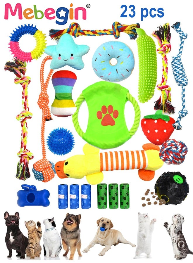 MEBEGIN 23 Pack Dog Toys Set for Teeth Cleaning and Fun, uppy Teething Chew Toys Set with Squeak Plush Toy, Interactive Rope, Dog Treat Balls and Other Accessaries - Image 1