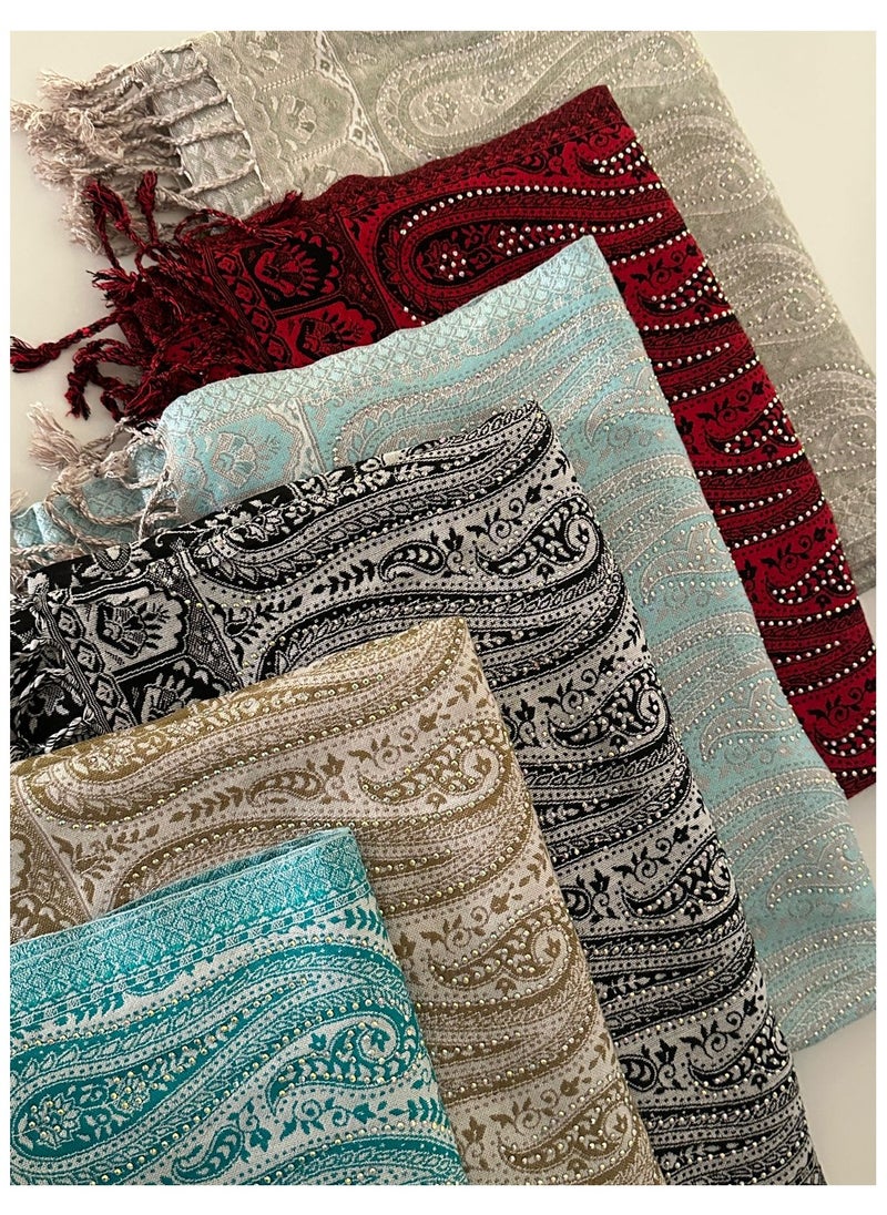 Adoro - 6pcs Kashmiri Shawls Handicrafts and Stone work for Women Premium quality - Image 1