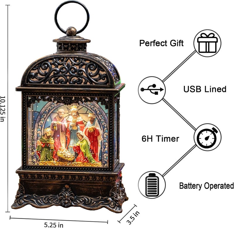 MXwcy Christmas Snow Globes, Manger Snowflake Ball Adoration of The Magi Nativity Scene, Silent Night Music Water Lantern, Holiday Decorations Gifts for Family, Children or Friends - Image 2