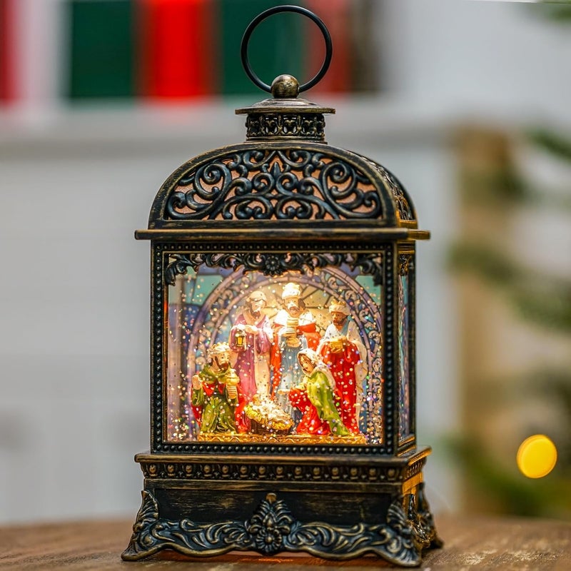 MXwcy Christmas Snow Globes, Manger Snowflake Ball Adoration of The Magi Nativity Scene, Silent Night Music Water Lantern, Holiday Decorations Gifts for Family, Children or Friends - Image 1