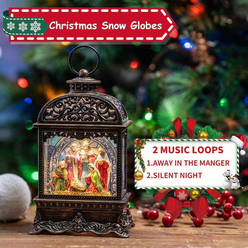 MXwcy Christmas Snow Globes, Manger Snowflake Ball Adoration of The Magi Nativity Scene, Silent Night Music Water Lantern, Holiday Decorations Gifts for Family, Children or Friends - Image 4