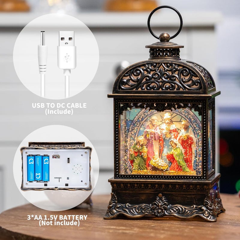 MXwcy Christmas Snow Globes, Manger Snowflake Ball Adoration of The Magi Nativity Scene, Silent Night Music Water Lantern, Holiday Decorations Gifts for Family, Children or Friends - Image 3