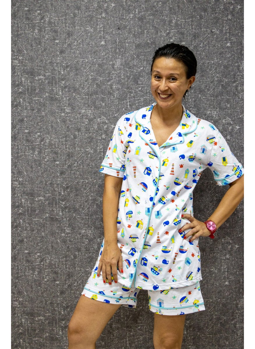 class Cotton Printed Buttoned Pajama Set  - Image 1