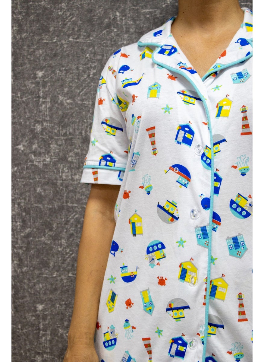 class Cotton Printed Buttoned Pajama Set  - Image 3