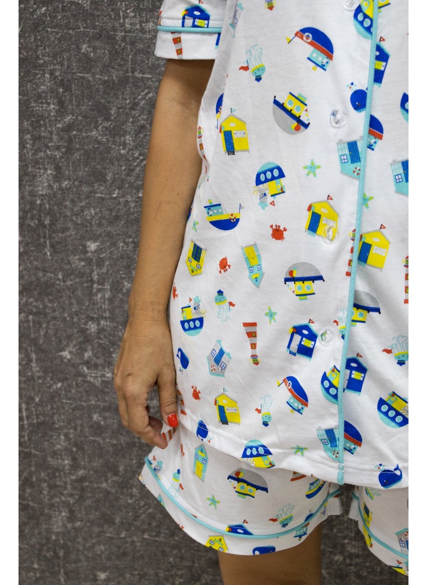 class Cotton Printed Buttoned Pajama Set  - Image 4