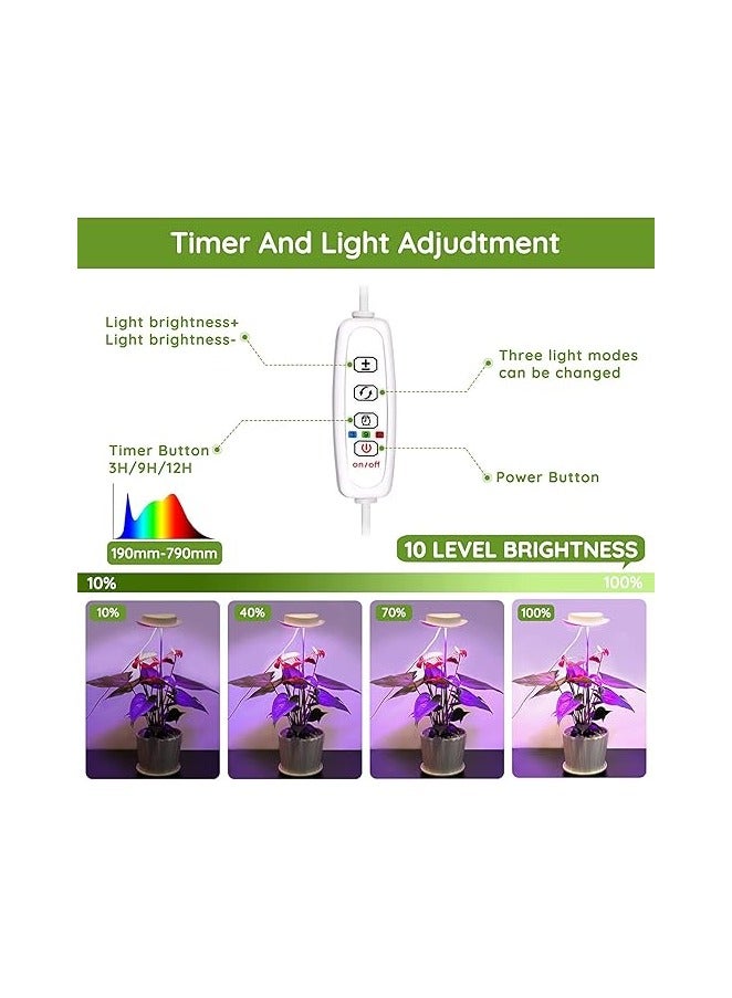 عام ضوء نمو للنباتات الداخلية، ضوء نمو LED ذو ارتفاع قابل للتعديل مع 10 مستويات لمعان قابلة للتعديل، مؤقت التشغيل/الإيقاف 3/9/12 ساعة، ضوء بثلاثة ألوان، تشغيل/إيقاف تلقائي، مصباح شمس النباتات - Image 2