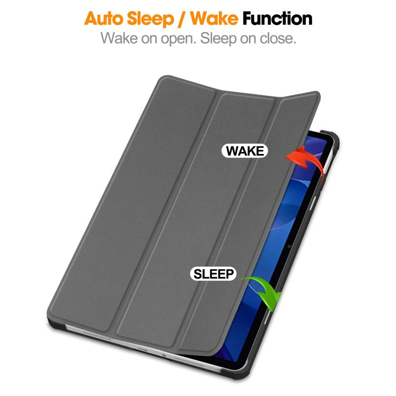 erorex For Xiaomi Redmi Pad 2 Custer Texture 3-Fold Holder Leather Smart Tablet Case(Grey) - Image 5