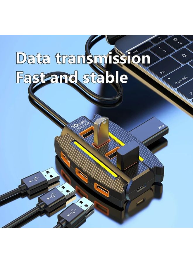 Black 10 Port USB 2.0 Hub With RGB Lights High Speed Data Transmission Splitter - Image 3