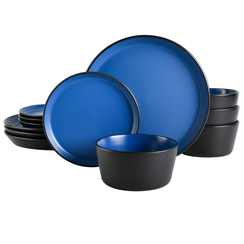 Gibson Soho Lounge Sofia Coupe Stoneware Dinnerware Set Service for 4 12pcs Matte Blue