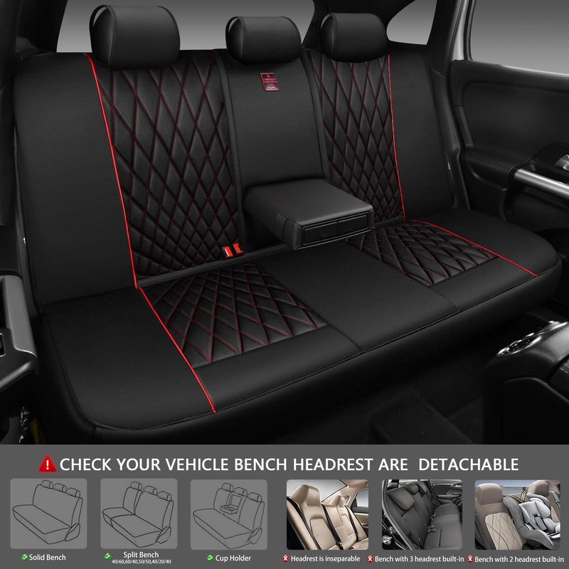 CAR PASS Piping Luxury Leather Seat Covers Full Set,5 Seats Anti-Slip Waterproof Seat Covers Compatible with Front Armrests,Universal Fit for Sendan SUV Van Truck,Airbag Compatible,Black and Red - Image 4
