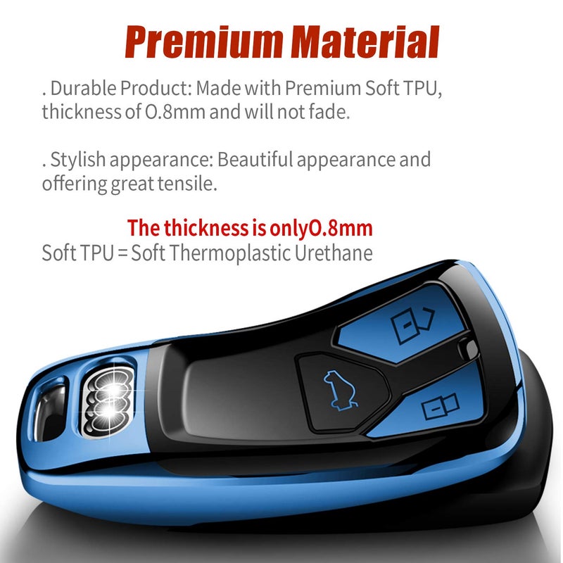 Tukellen for Audi Key Fob Cover, Special Soft TPU Key Case Cover Protector Compatible with Audi A4 Q7 Q5 TT A3 A6 SQ5 R8 S5 Smart Key (Blue) - Image 2
