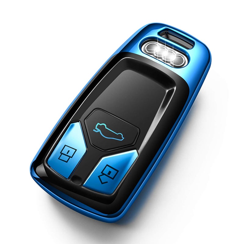 Tukellen for Audi Key Fob Cover, Special Soft TPU Key Case Cover Protector Compatible with Audi A4 Q7 Q5 TT A3 A6 SQ5 R8 S5 Smart Key (Blue) - Image 1