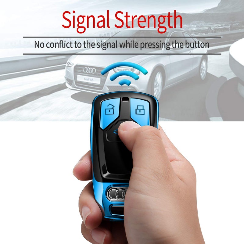 Tukellen for Audi Key Fob Cover, Special Soft TPU Key Case Cover Protector Compatible with Audi A4 Q7 Q5 TT A3 A6 SQ5 R8 S5 Smart Key (Blue) - Image 4