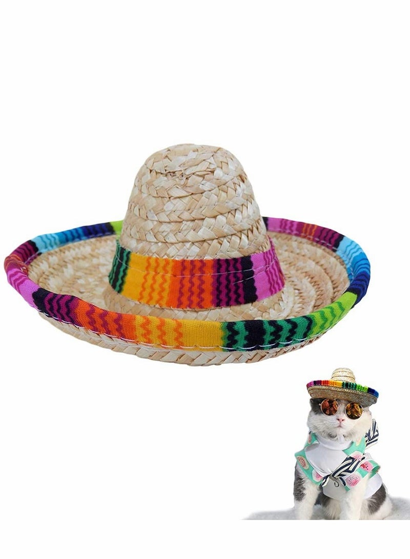 KASTWAVE Dog Sombrero Hat, Cat Mexican Hats Mini Straw with Multicolor TrimSombrero Party for Small Pets/Puppy/Cat - Image 1