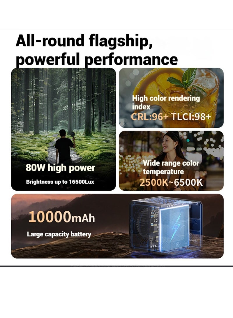 FlashHawk 80W Professional Handheld Photography Light, COB Portable LED Video Light with Softbox and Handheld Tripod, 2500-6500K CRI 96+, 10000mAh Big Battery, Type-C power supply for Video Shooting, Outdoor Photography - Image 4