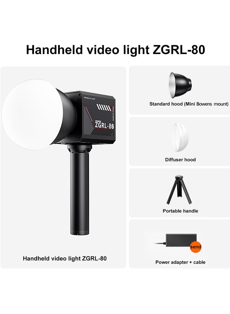 FlashHawk 80W Professional Handheld Photography Light, COB Portable LED Video Light with Softbox and Handheld Tripod, 2500-6500K CRI 96+, 10000mAh Big Battery, Type-C power supply for Video Shooting, Outdoor Photography - Image 2