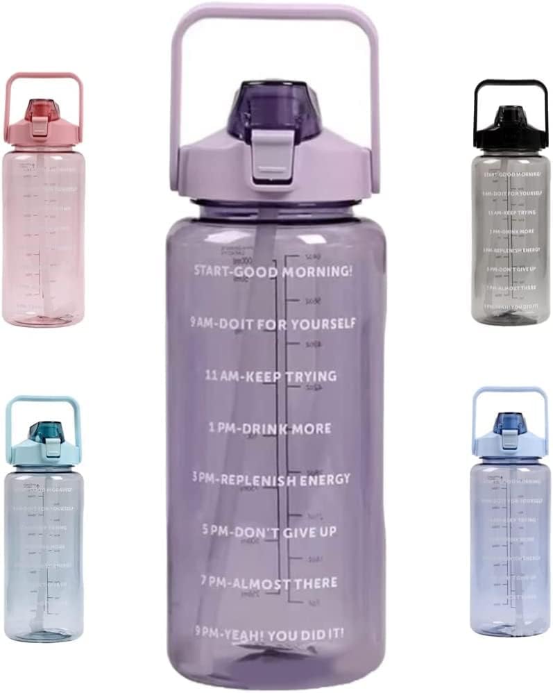 HaRvic HaRvic Water Bottle with Straw Motivational Water Bottle Gym Water Bottle Sports Water Bottles 2 Liter Unbreakable Shaker with Portable Wide Mouth Travel Bottle Nontoxic Sipper Water Bottle Purple  - Image 4