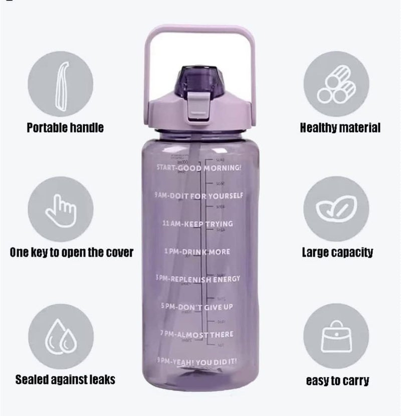 HaRvic HaRvic Water Bottle with Straw Motivational Water Bottle Gym Water Bottle Sports Water Bottles 2 Liter Unbreakable Shaker with Portable Wide Mouth Travel Bottle Nontoxic Sipper Water Bottle Purple  - Image 5