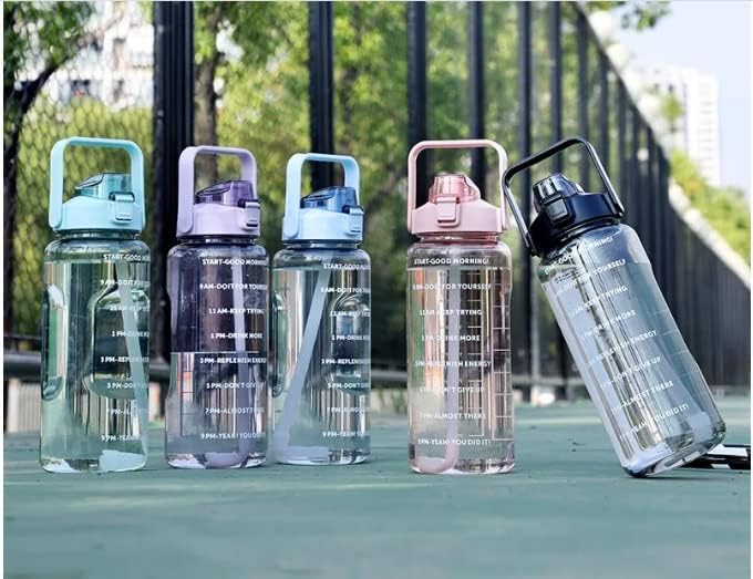 HaRvic HaRvic Water Bottle with Straw Motivational Water Bottle Gym Water Bottle Sports Water Bottles 2 Liter Unbreakable Shaker with Portable Wide Mouth Travel Bottle Nontoxic Sipper Water Bottle Purple  - Image 2