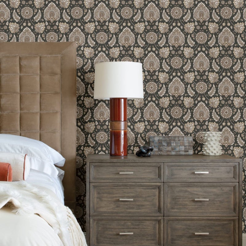 RoomMates Waverly RMK12608PLW Clifton Hall Charcoal Peel and Stick Wallpaper