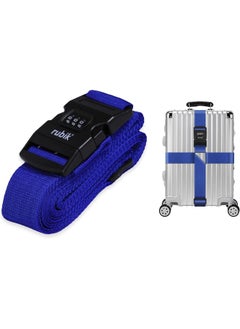 Rubik Cross Luggage Strap with Password, 150 Inch Adjustable Heavy Duty Travel Packing Belt for Bag Baggage Suitcase Safety (1 Pack) Blue  - Image 1